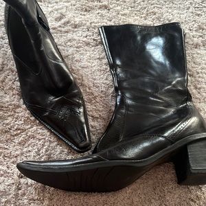 Black leather zip up boots